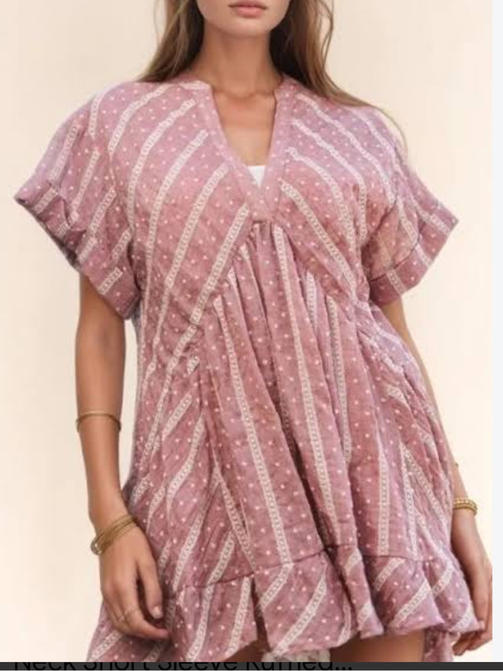 ChicSoul French Mauve Babydoll Tunic V Neck Flutter Sleeves Ruffle Trim Size 1X